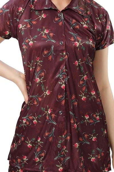 Women floral satin shirt and pyjama nightwear
