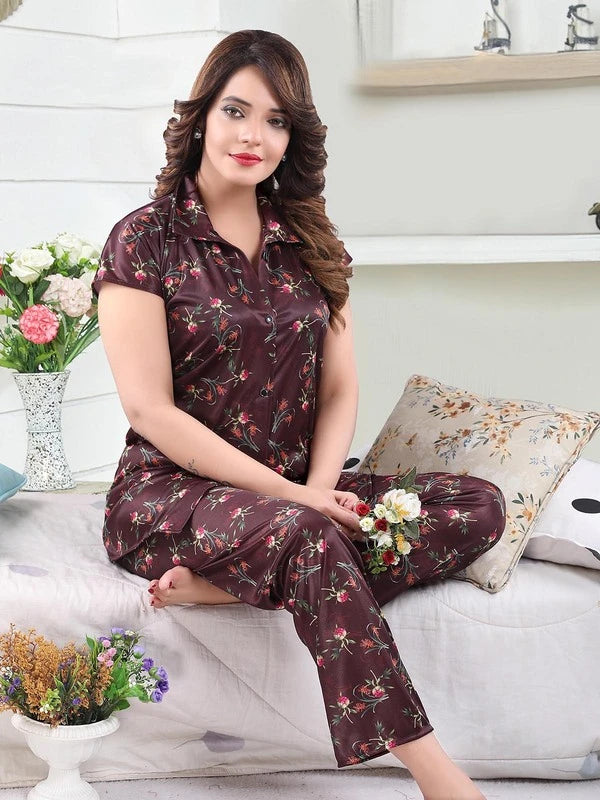Printed satin nightwear for women indoor wear
