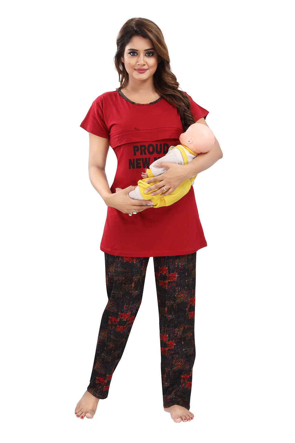 Abstract Print Cotton Feeding/Maternity Night Suit for Women 
