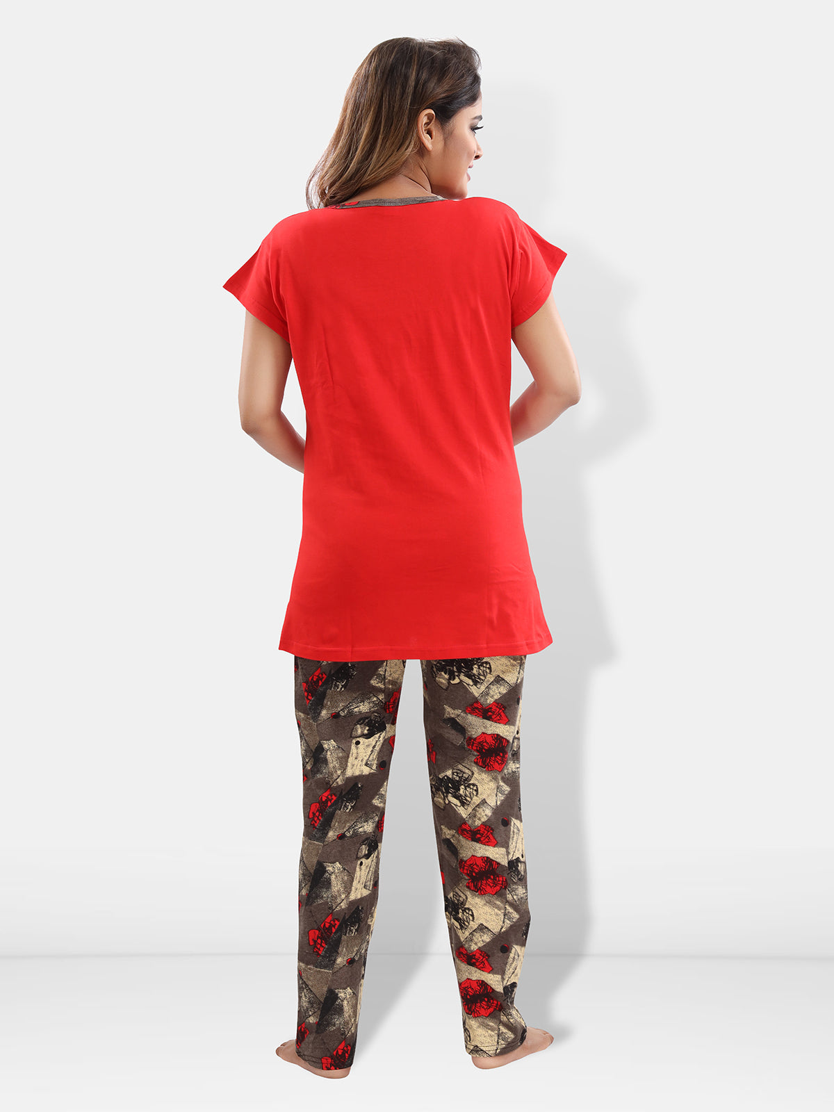 Abstract Print Cotton Feeding Night Suit for Women Back