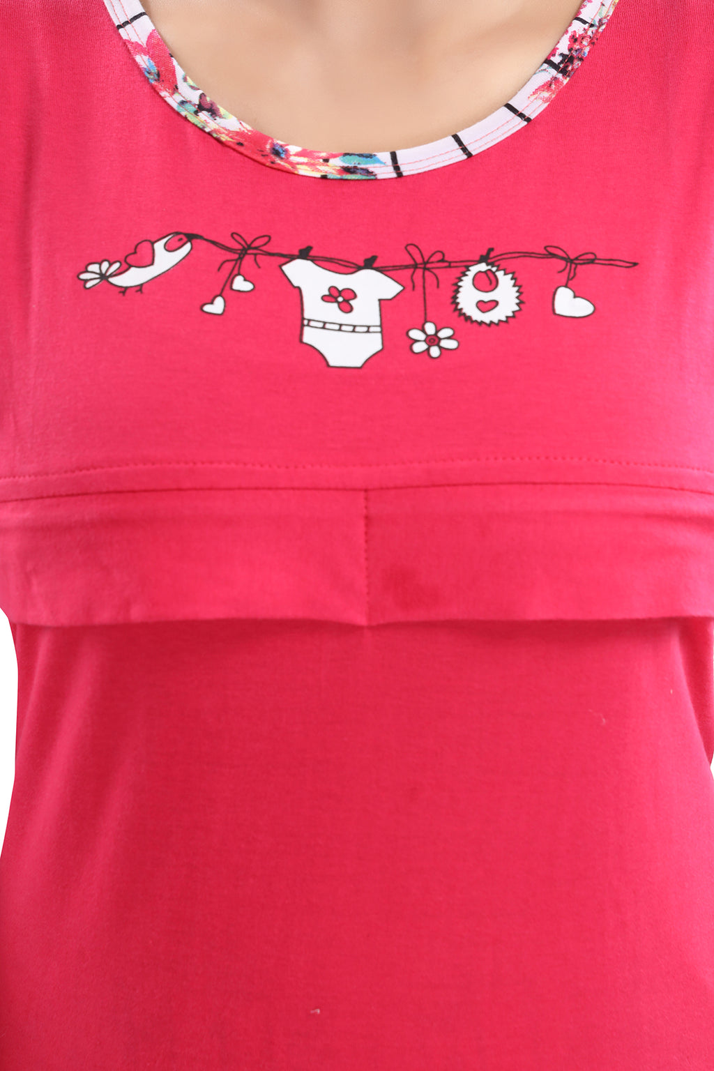 Pink White Floral Cotton Feeding Night Suit for Women