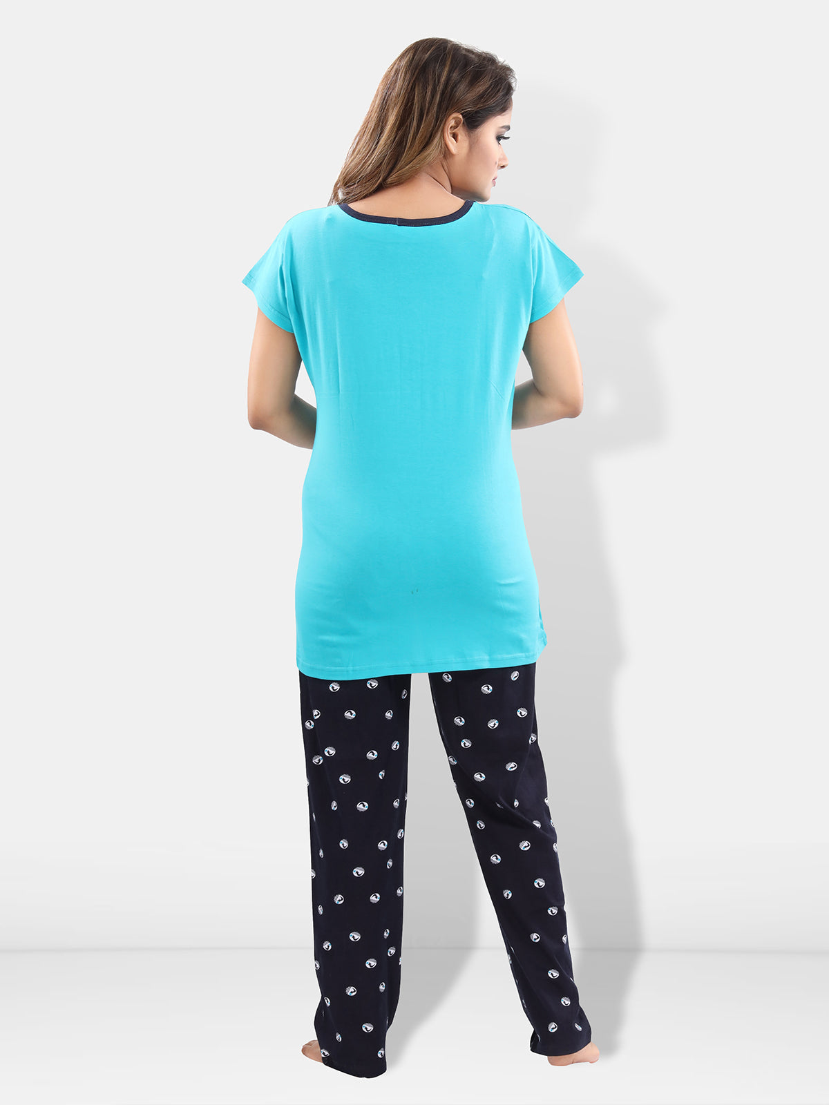 Blue & Black Cotton Feeding / Maternity Night Suit for Women