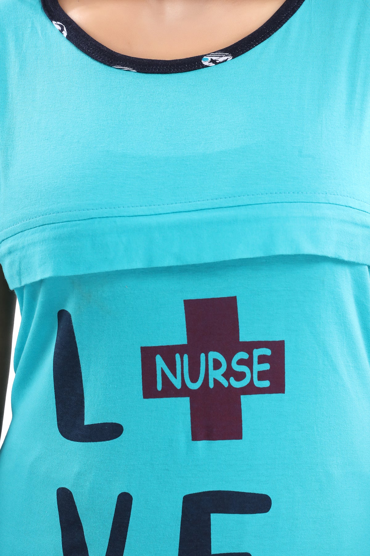 Blue & Black Cotton Feeding / Maternity Night Suit for Women