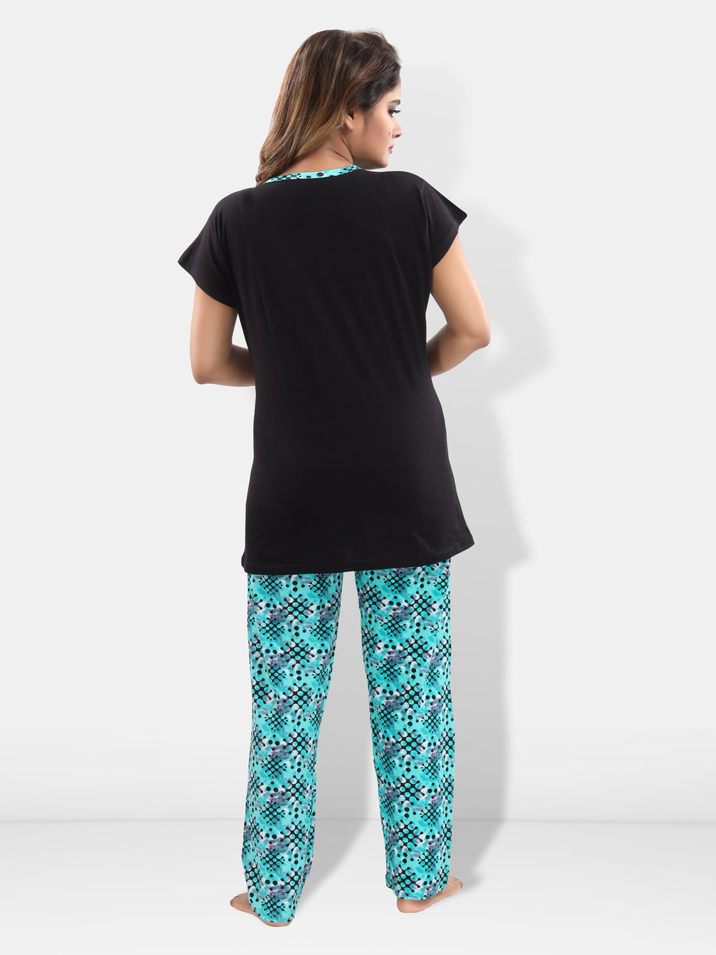 Geometric Print Cotton Feeding/Maternity Night Suit for Women