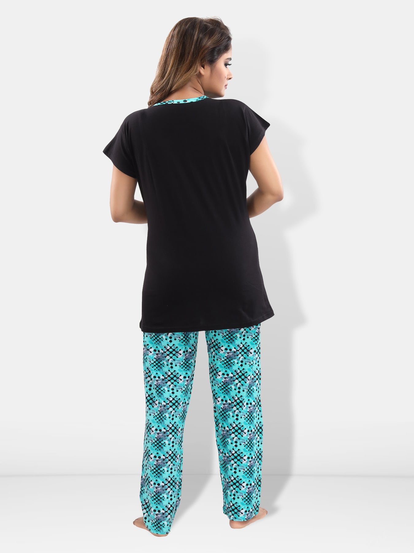 Geometric Print Cotton Feeding/Maternity Night Suit for Women