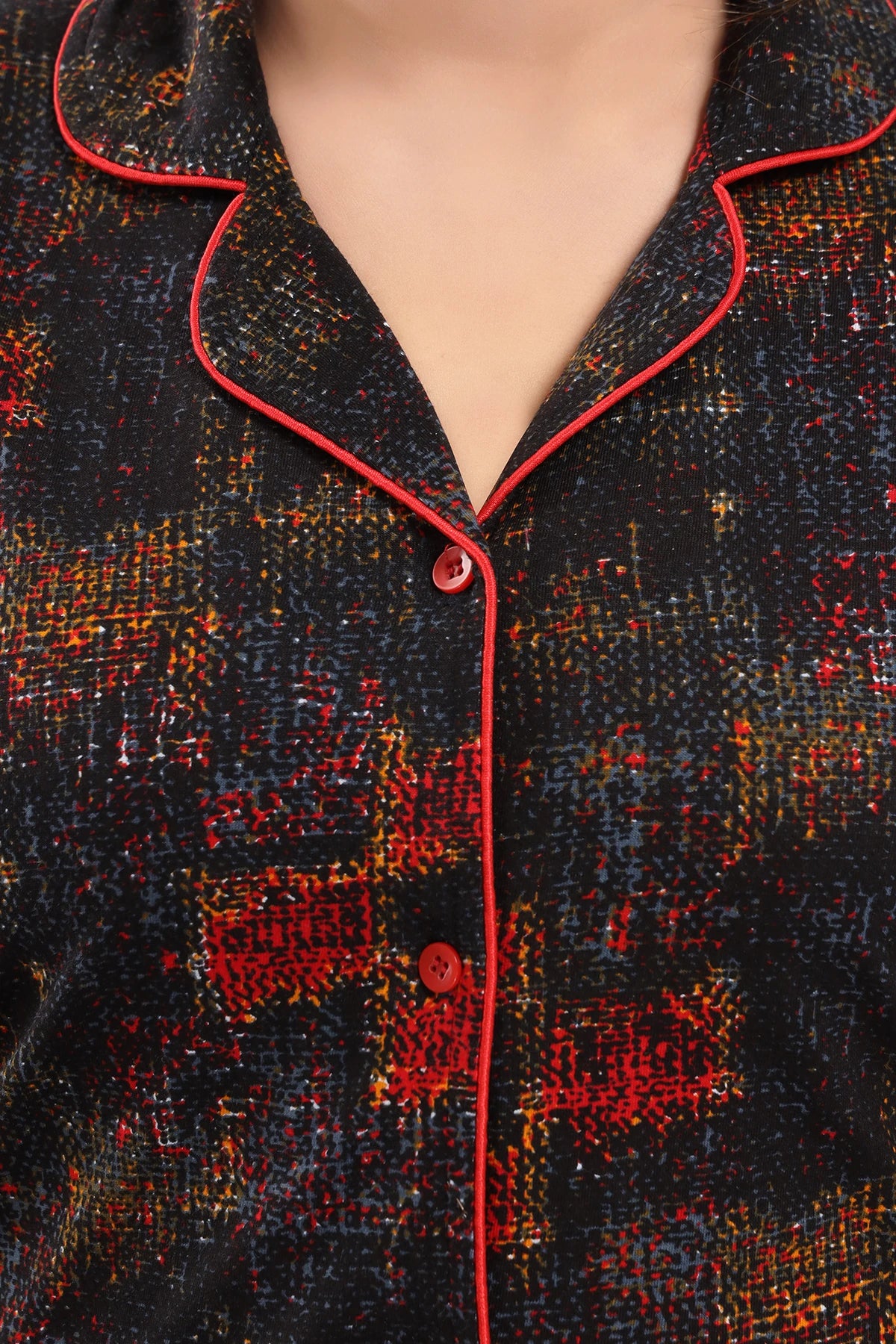 Women black red print shirt and shorts nightwear