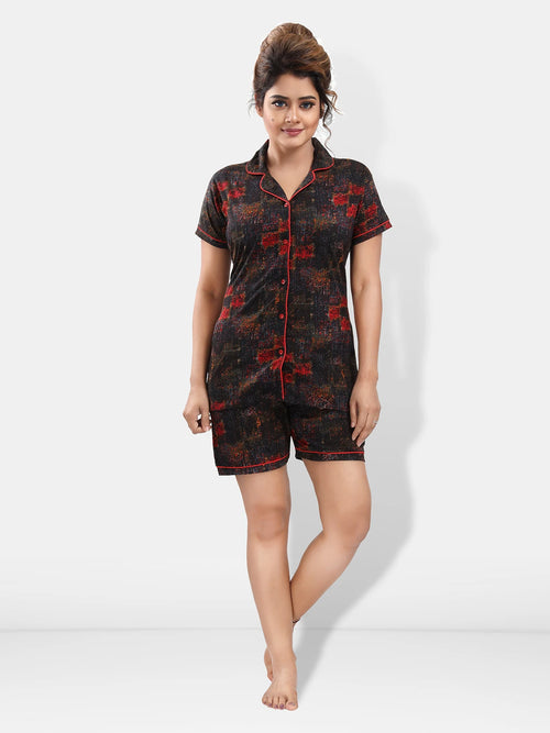 Cotton abstract print night suit for women
