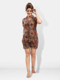 Multicolor Bandhani Print Cotton Shirt & Shorts Night Suit Set