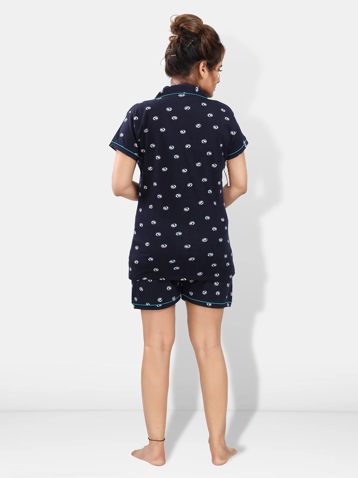 black cotton geometric print night suit for women
