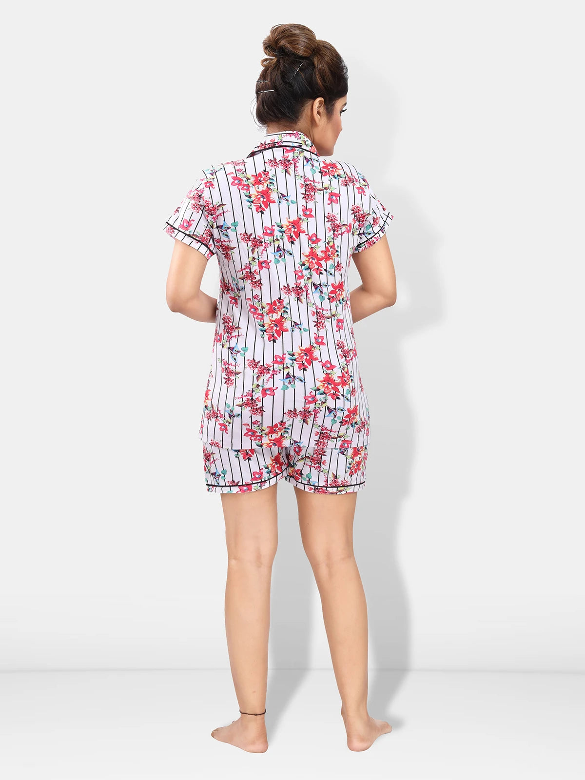 Women floral print shirt and shorts nightwear set
