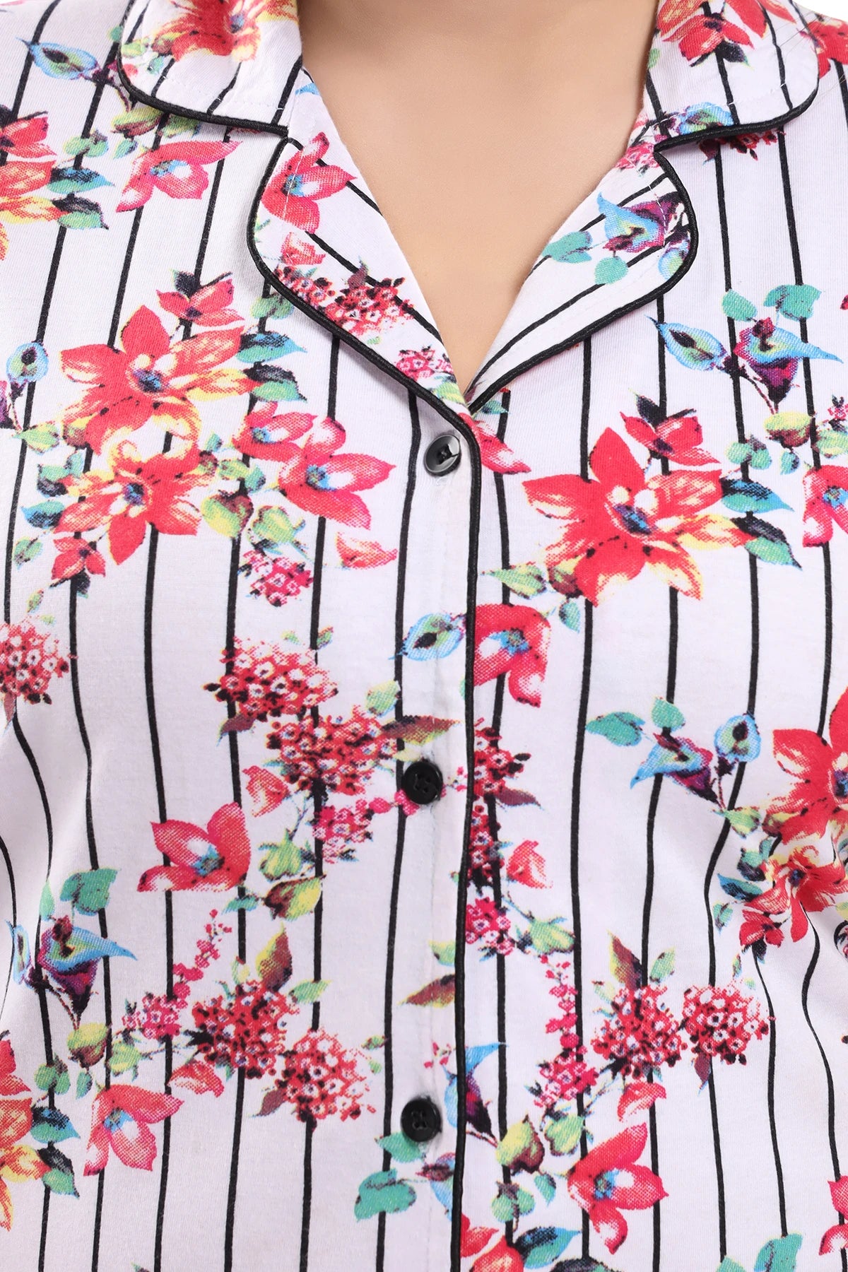 Light pink cotton botanical print women night suit
