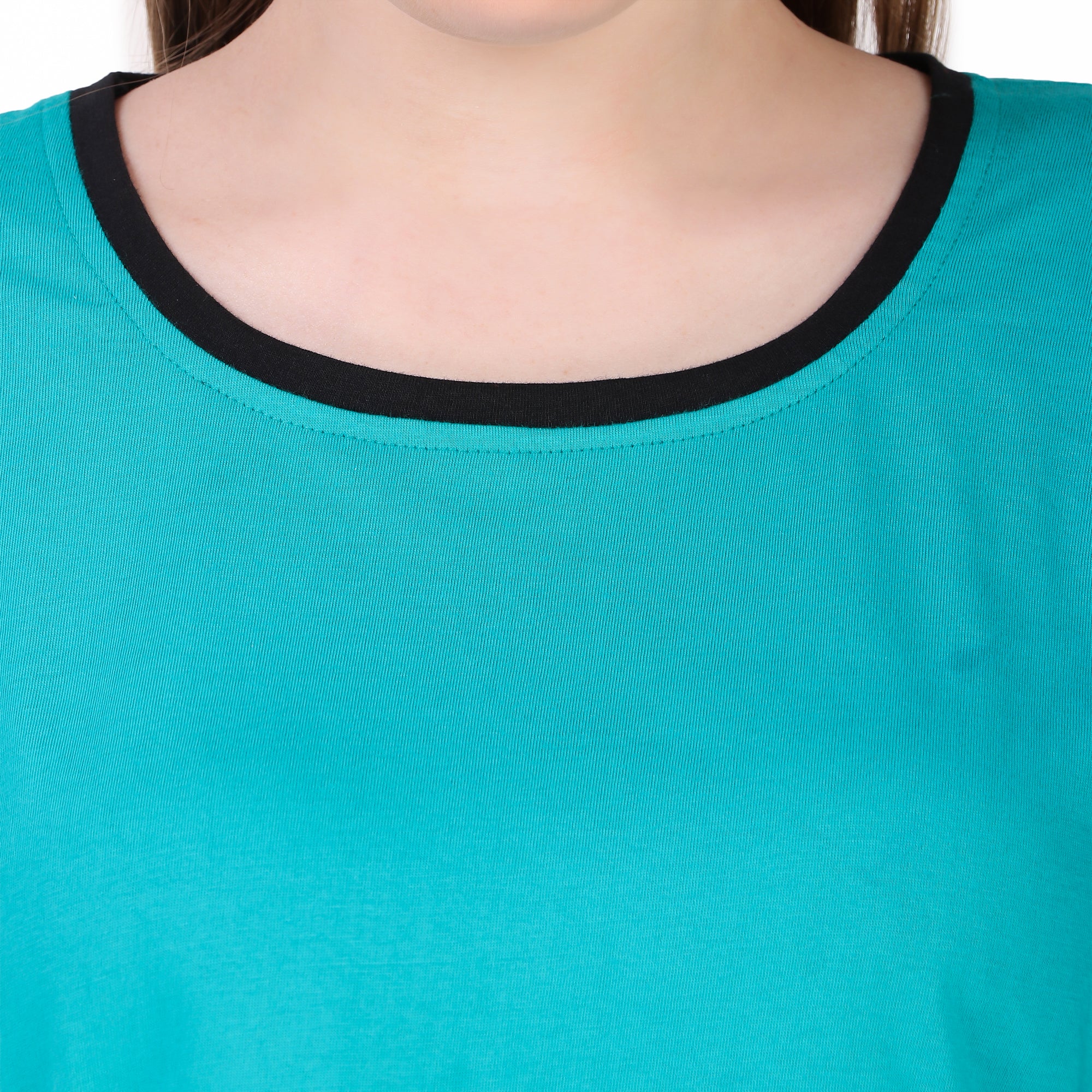 Turquoise Solid Cotton Crop Top & Shorts Set for Women