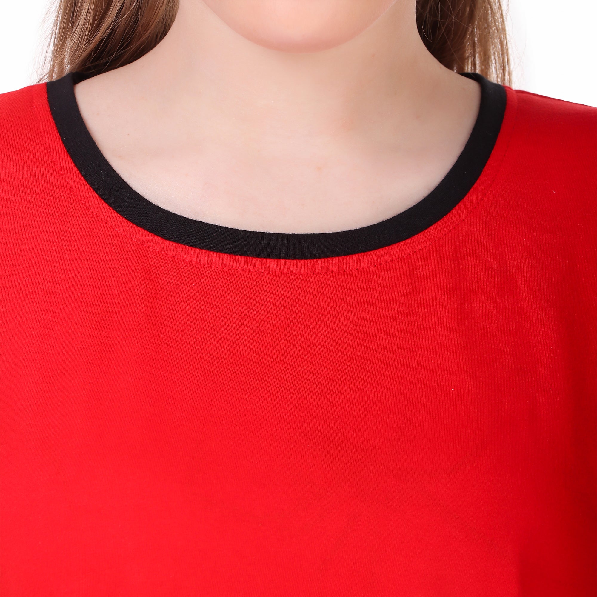 Red Solid Cotton Crop Top & Shorts Set for Women