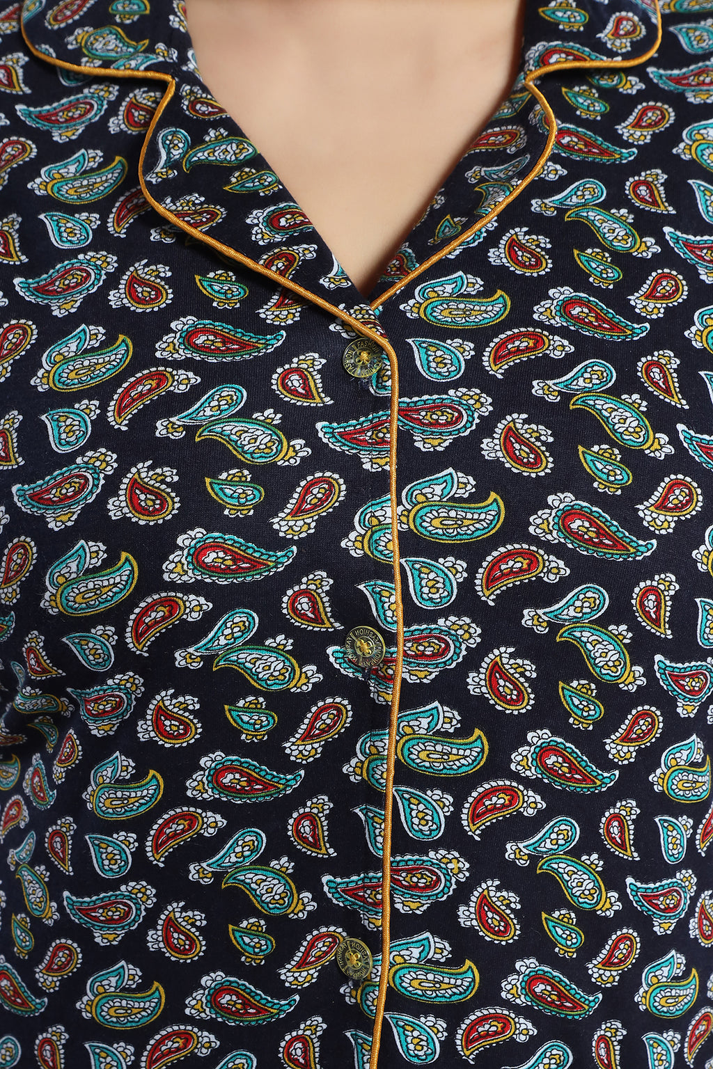 Black Multi Cotton Paisley Print Shirt & Shorts Set for Women