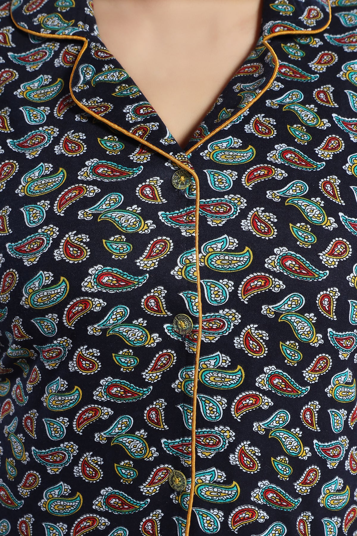 Black Multi Cotton Paisley Print Shirt & Shorts Set for Women