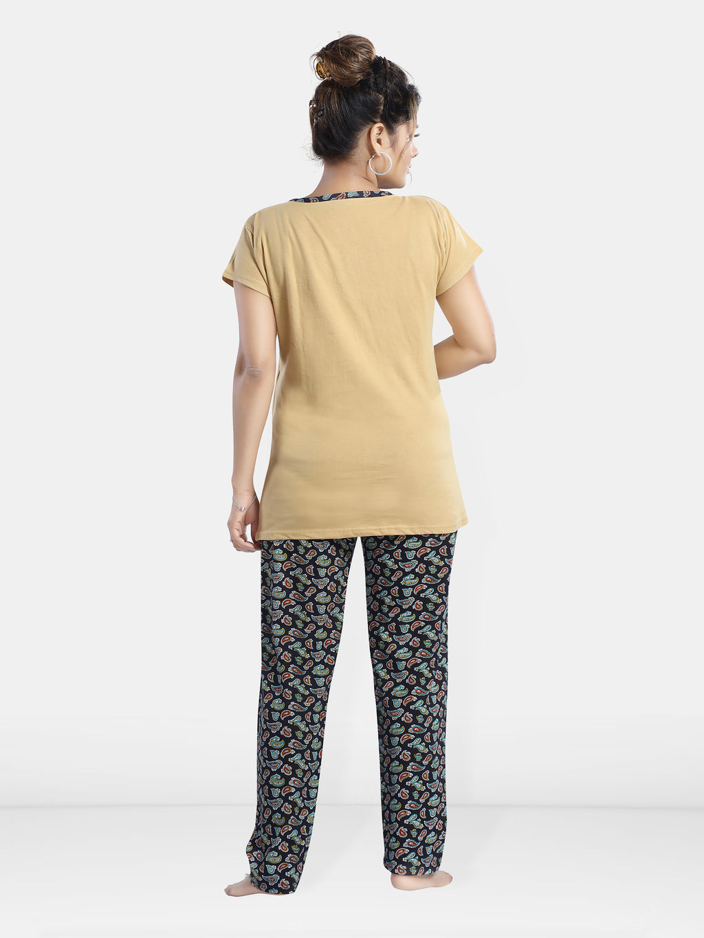 Cream Cotton Maternity Night Suit with Paisley Pyjama