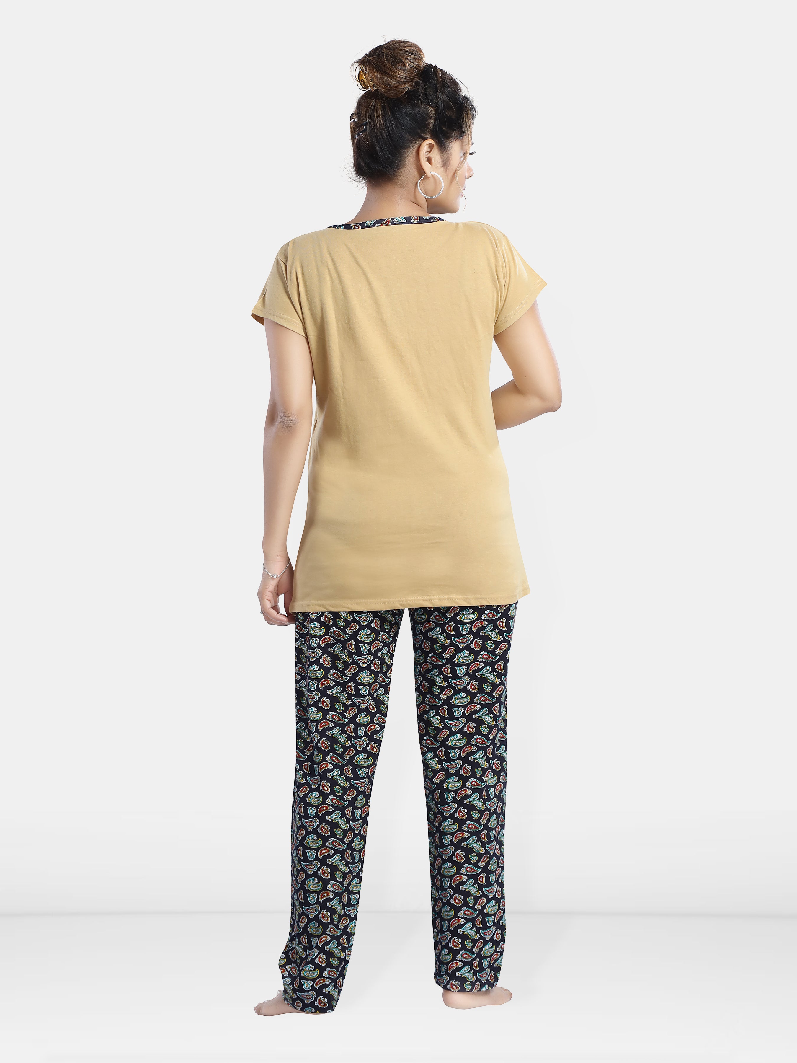 Cream Cotton Maternity Night Suit with Paisley Pyjama