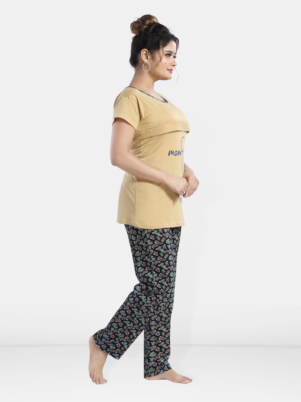Cream Cotton Maternity Night Suit with Paisley Pyjama