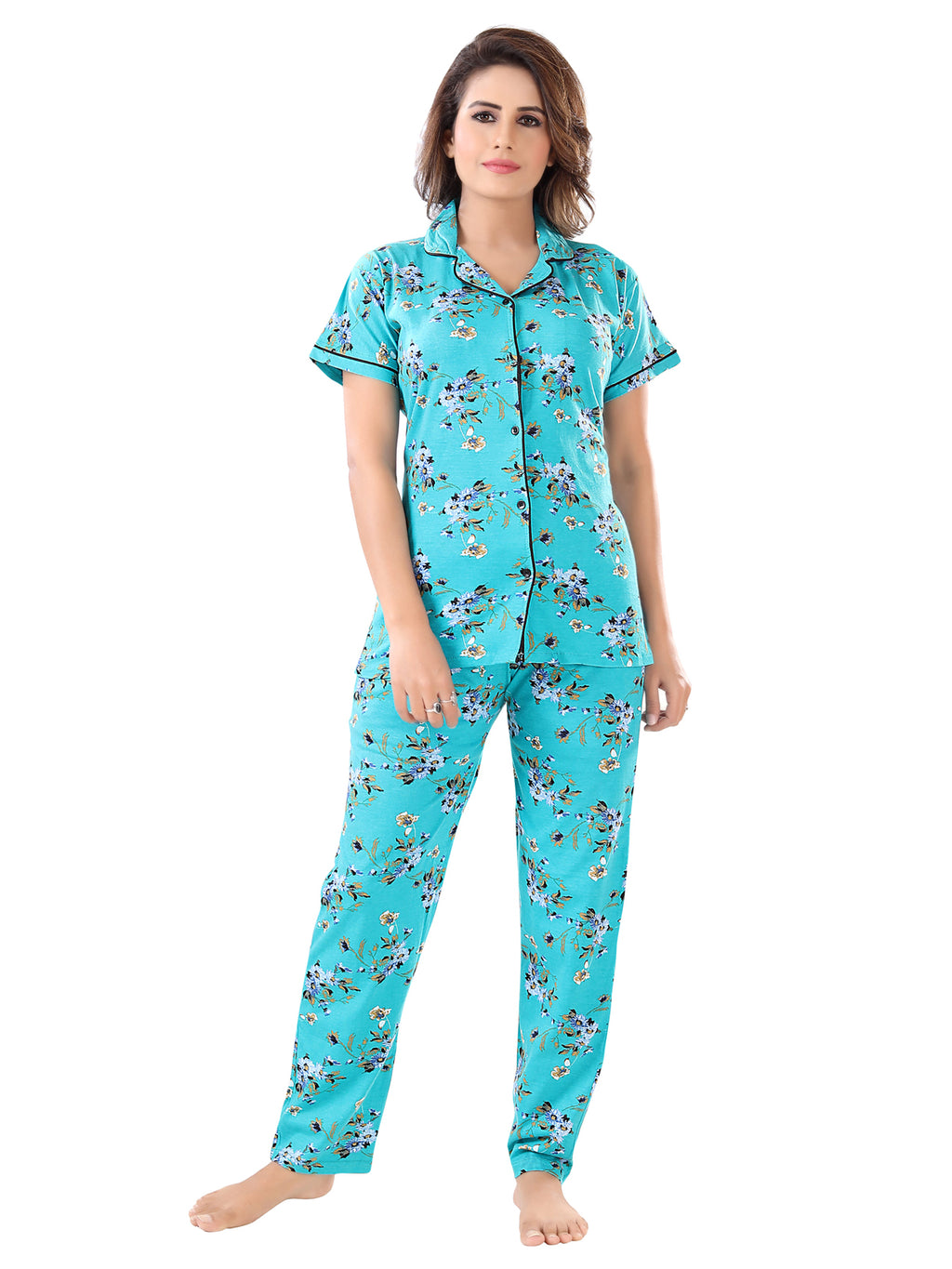 Blue Floral Cotton Night Suit Pack of 3