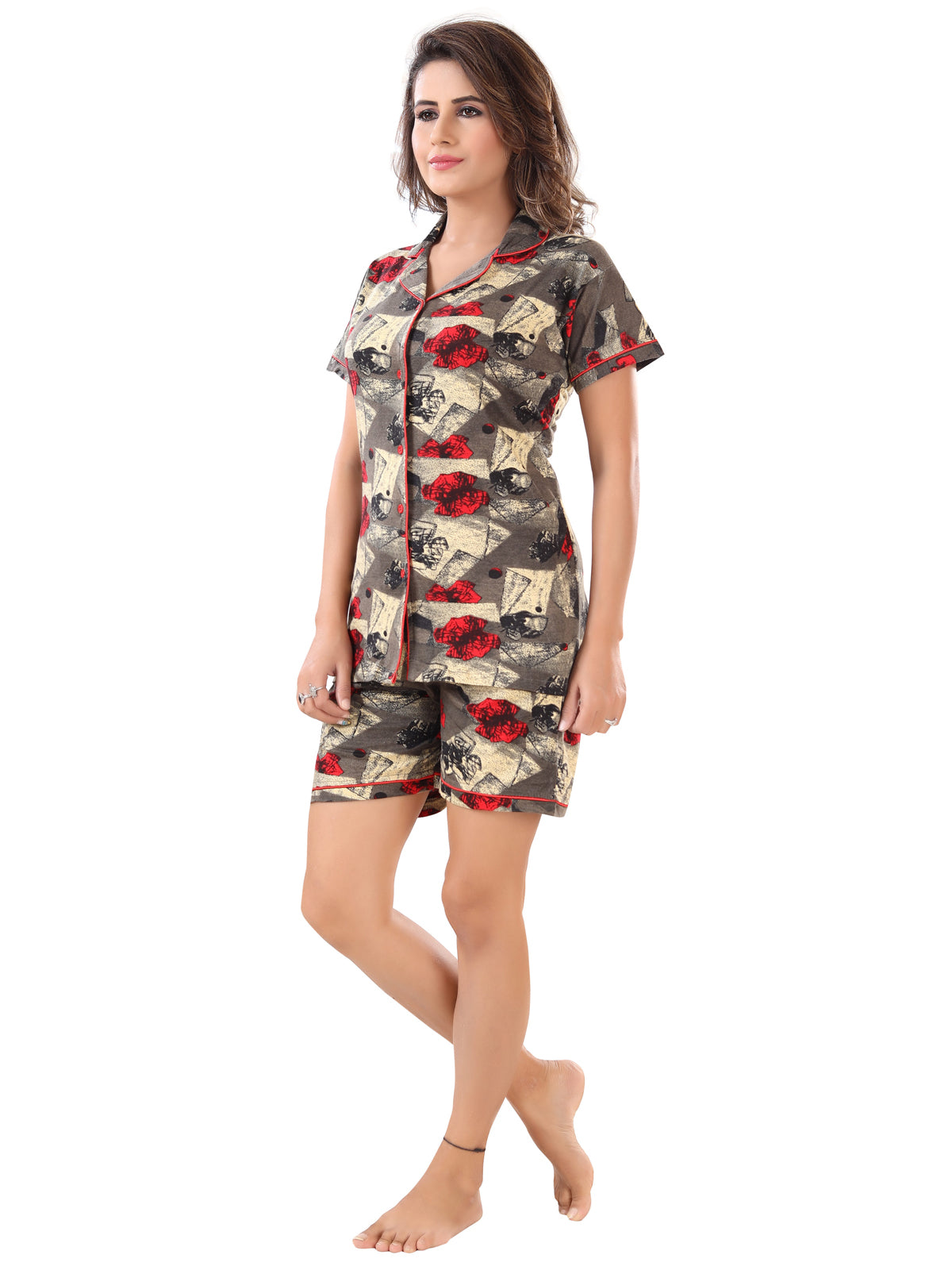 Brown Printed Cotton Night Suit Set Pack of 3