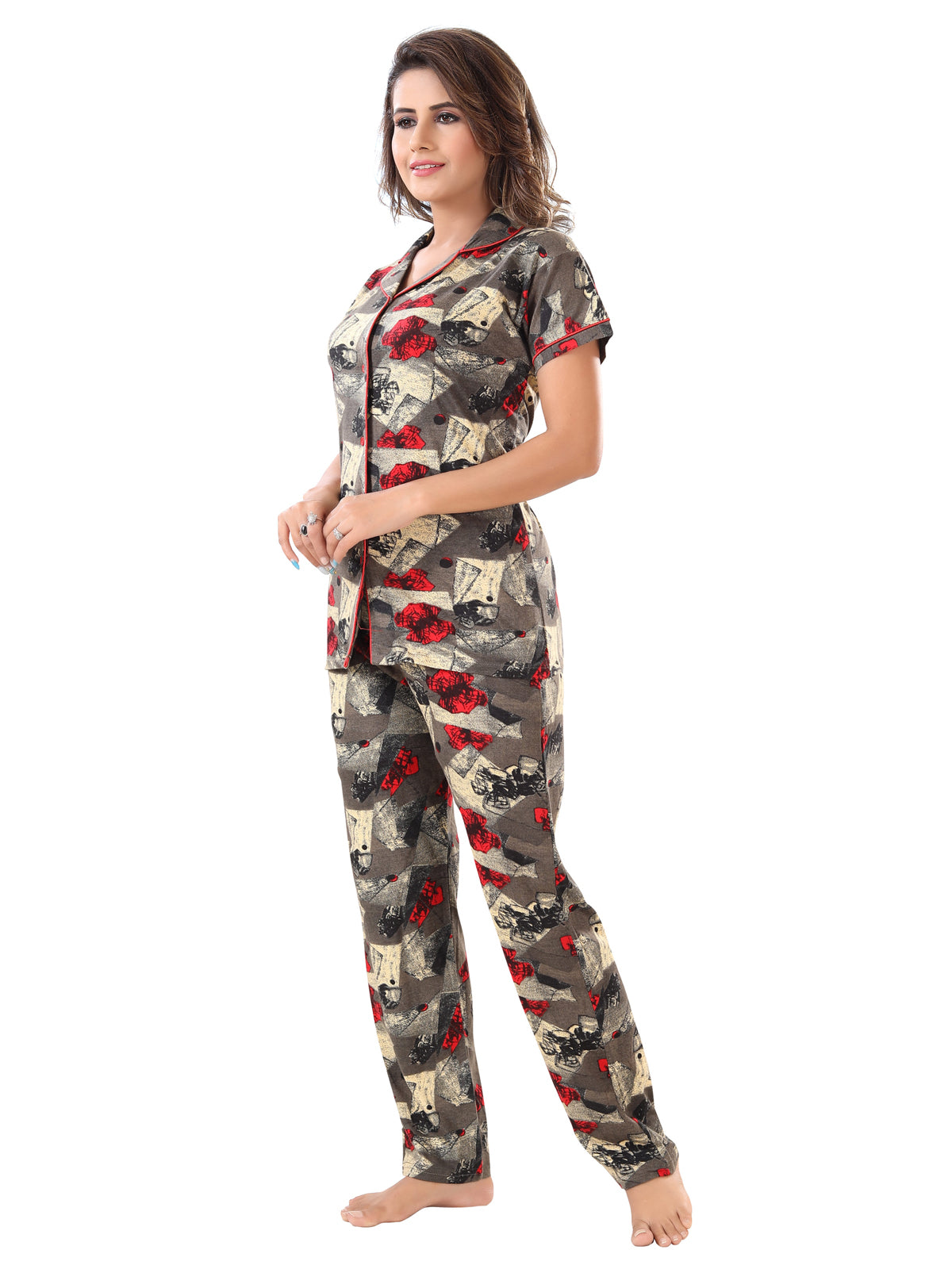 Brown Printed Cotton Night Suit Set Pack of 3