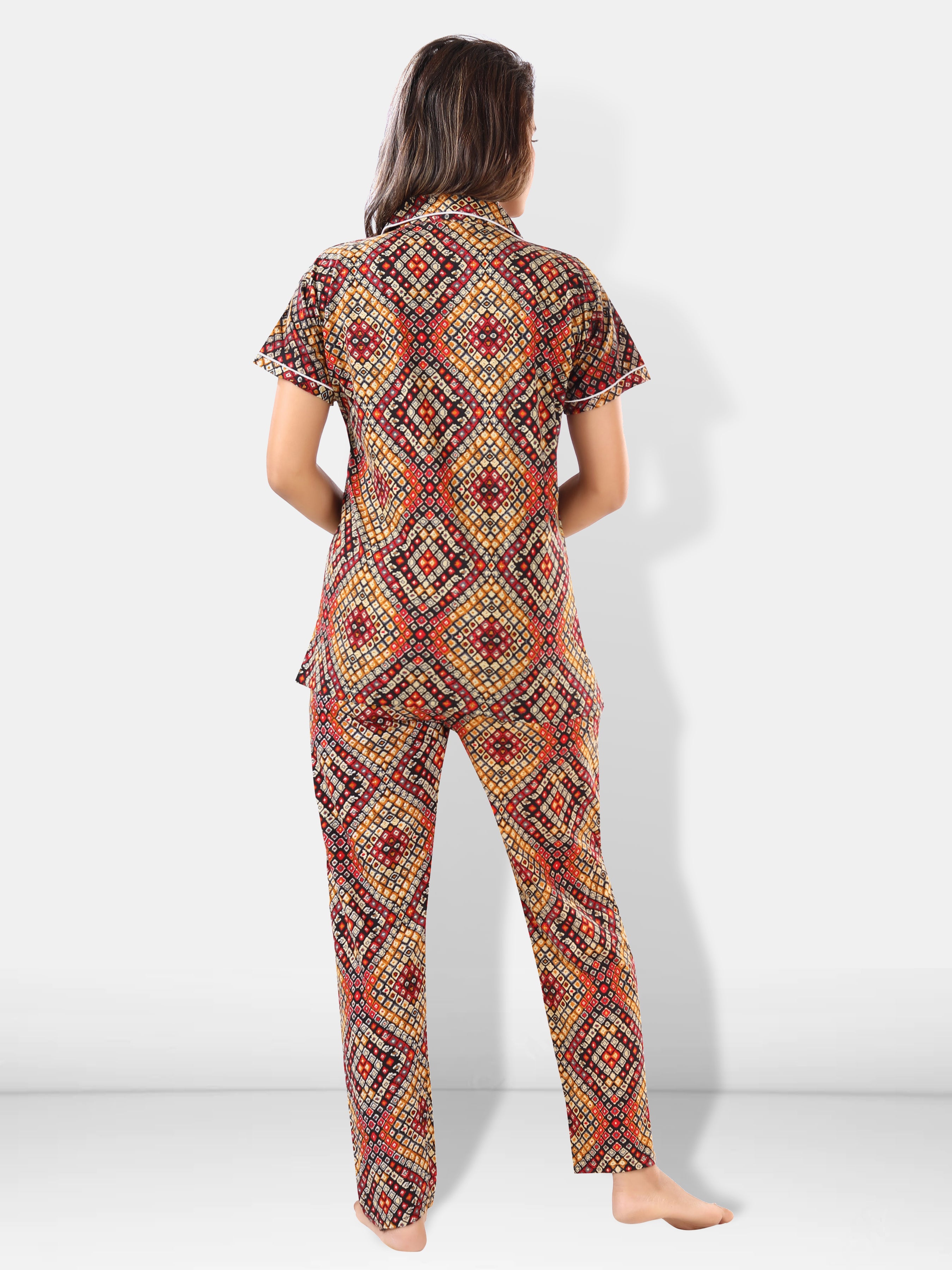 Multicolor Bandhani Print Cotton Night Suit Pack of 3 for Women