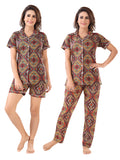 Multicolor Bandhani Print Cotton Night Suit Pack of 3 for Women