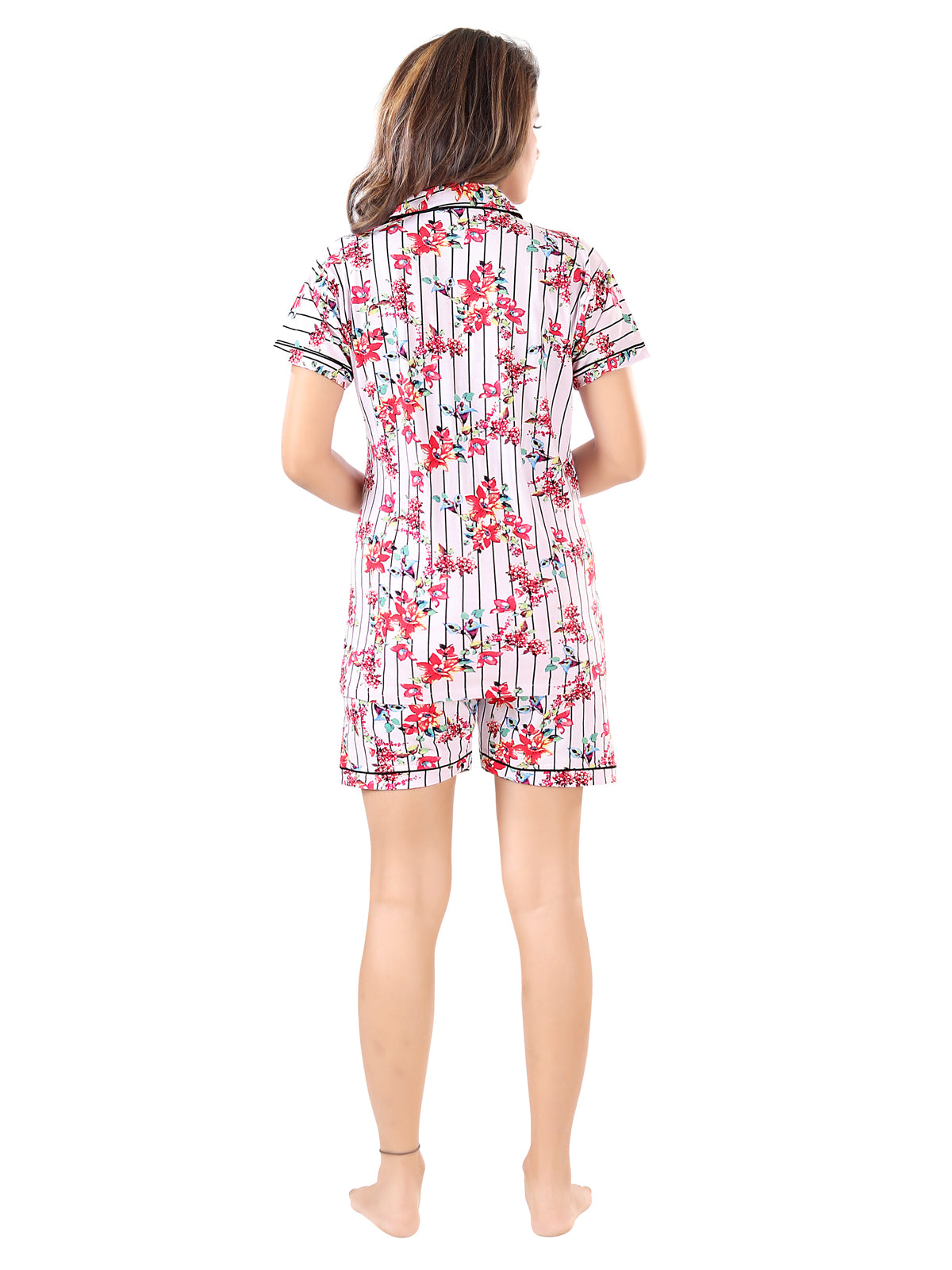 Botanical Print Cotton Night Shirt & Shorts Back