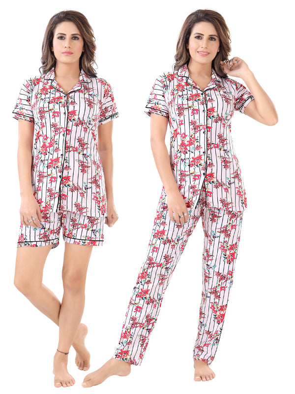 Botanical Print Cotton Night Suit 