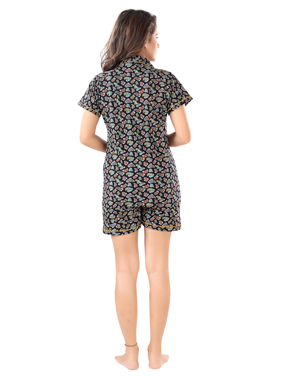 Multi Paisley Print Cotton Shirt, Pajama & Shorts Night Suit Pack of 3 for Women