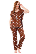Brown Rayon Polka Dots Kaftan Top & Pajama Set for Women