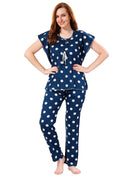Teal Blue Rayon Polka Dots Kaftan Top & Pajama Set for Women