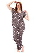 Grey Polka Dot Rayon Kaftan Top & Pajama Set for Women