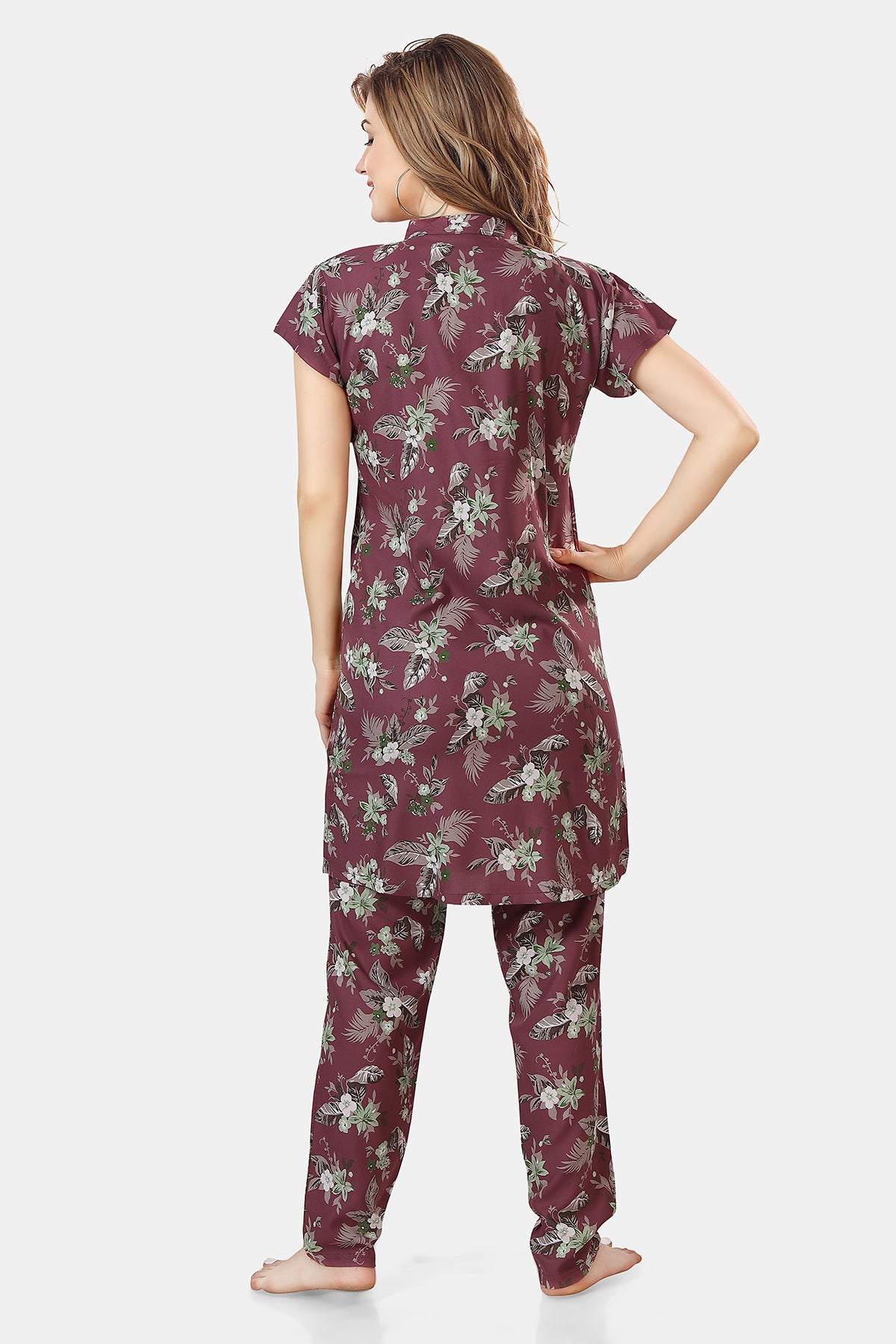 Mauve Floral Print Rayon Kurta & Pyjama Co-ord Set for Women