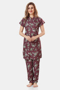 Mauve Floral Print Rayon Kurta & Pyjama Co-ord Set for Women