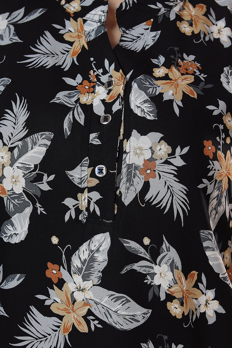 Black Floral Print Rayon Kurta & Pyjama Co-ord Set for Women