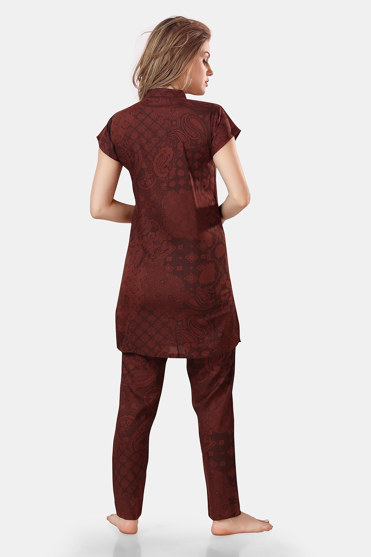 Wine Geometric Print Rayon Kurta & Pyjama Co-ord Set