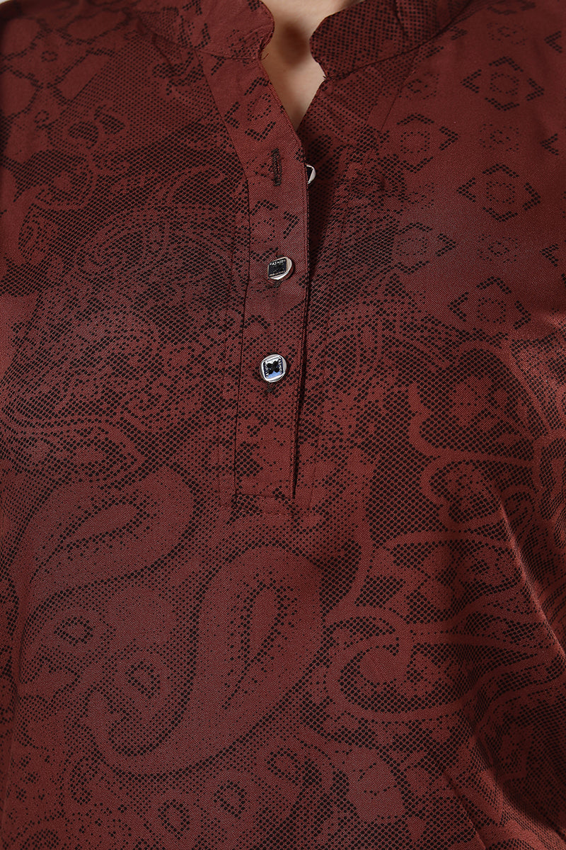 Wine Geometric Print Rayon Kurta & Pyjama Co-ord Set