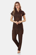 Brown Geometric Print Rayon Kurta & Pyjama Co-ord Set for Women