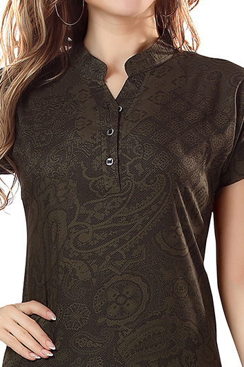 Olive Green Geometric Print Rayon Kurta & Pyjama Co-ord Set for Women