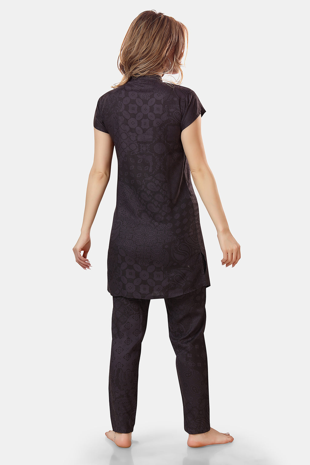Violet Geometric Print Rayon Kurta & Pyjama Co-ord Set for Women
