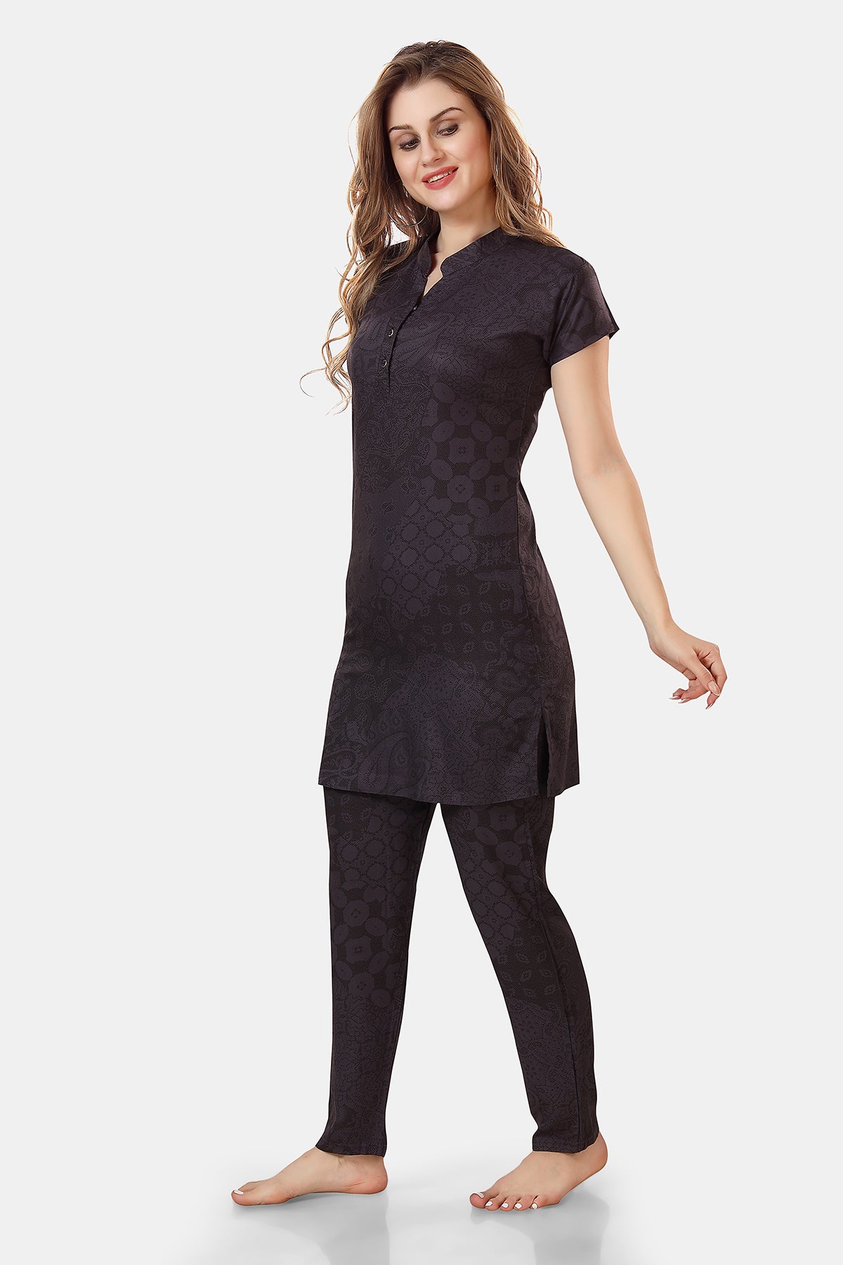 Violet Geometric Print Rayon Kurta & Pyjama Co-ord Set for Women