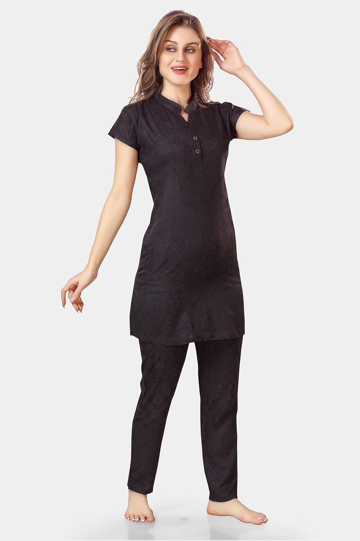 Violet Geometric Print Rayon Kurta & Pyjama Co-ord Set for Women