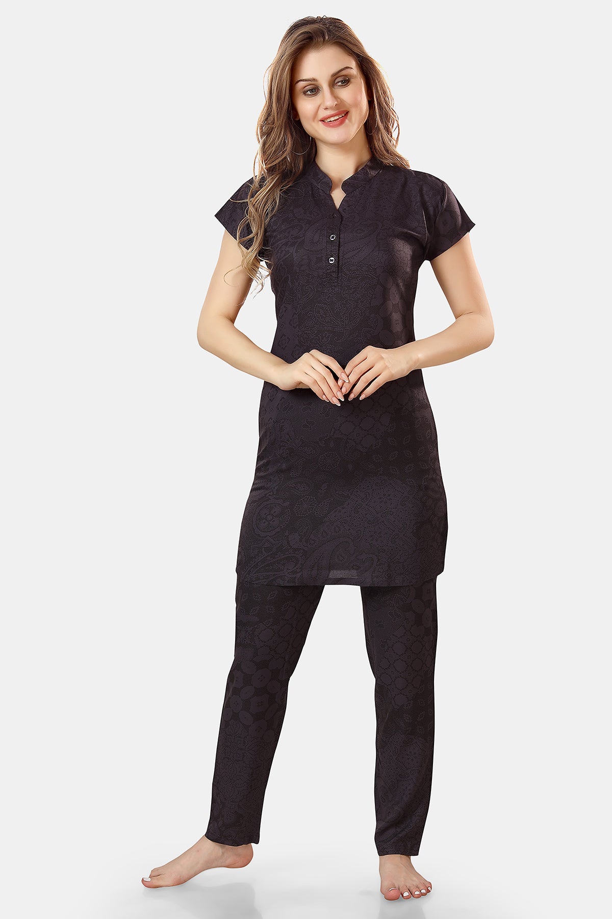 Violet Geometric Print Rayon Kurta & Pyjama Co-ord Set for Women