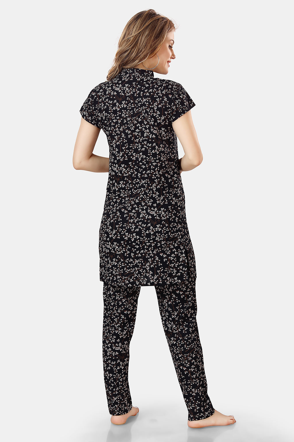 Micro Print Rayon Kurta with pyjama Co-ord Set for Women Back