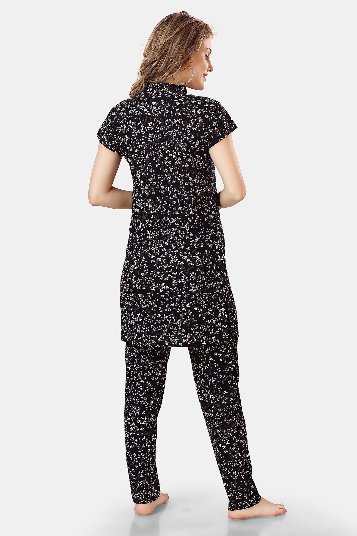 Micro Print Rayon Kurta with pyjama Co-ord Set for Women Back