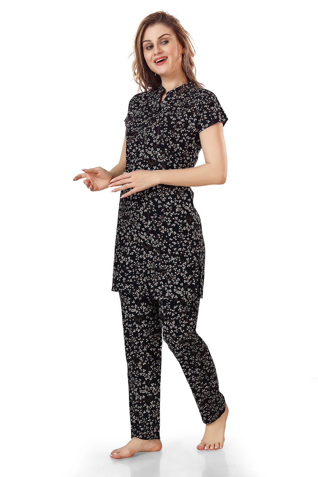 Micro Print Rayon Kurta with pyjama Co-ord Set for Women 