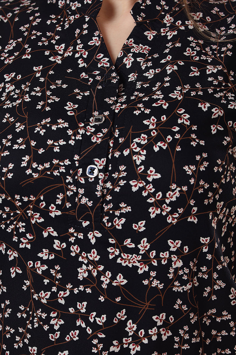 Micro Print Rayon Kurta with pyjama Co-ord Set for Women Neck