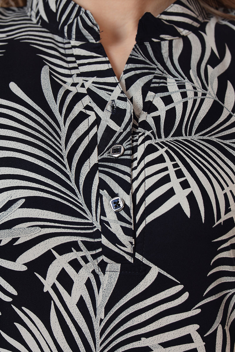 Navy Blue Leaf Print Rayon Kurta & Pyjama Co-ord Night Suit for Women