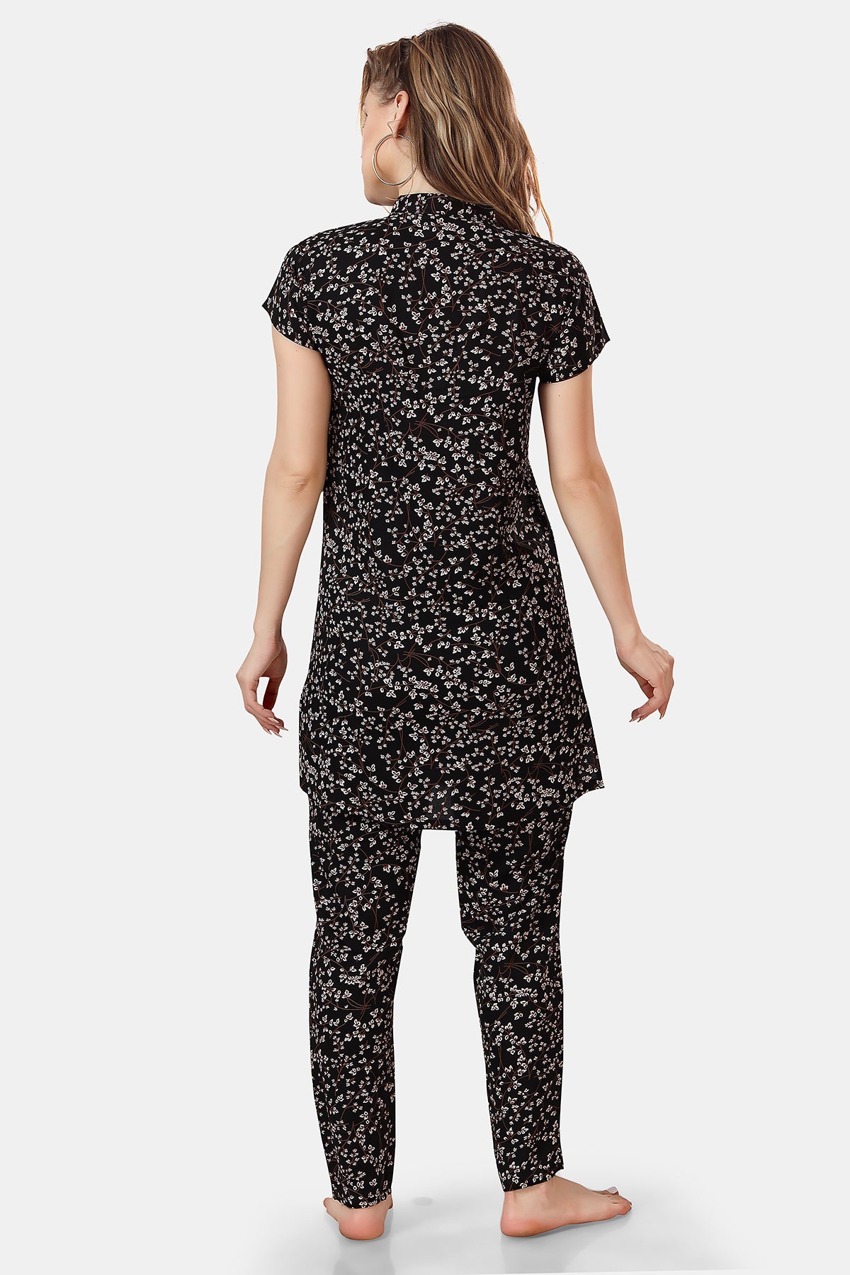Black Micro Print Rayon Kurta & Pyjama Co-ord Set for Women